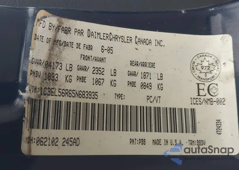 2005 Chrysler Sebring Touring z USA, uszkodzony, nr VIN 1C3EL56R65N683935